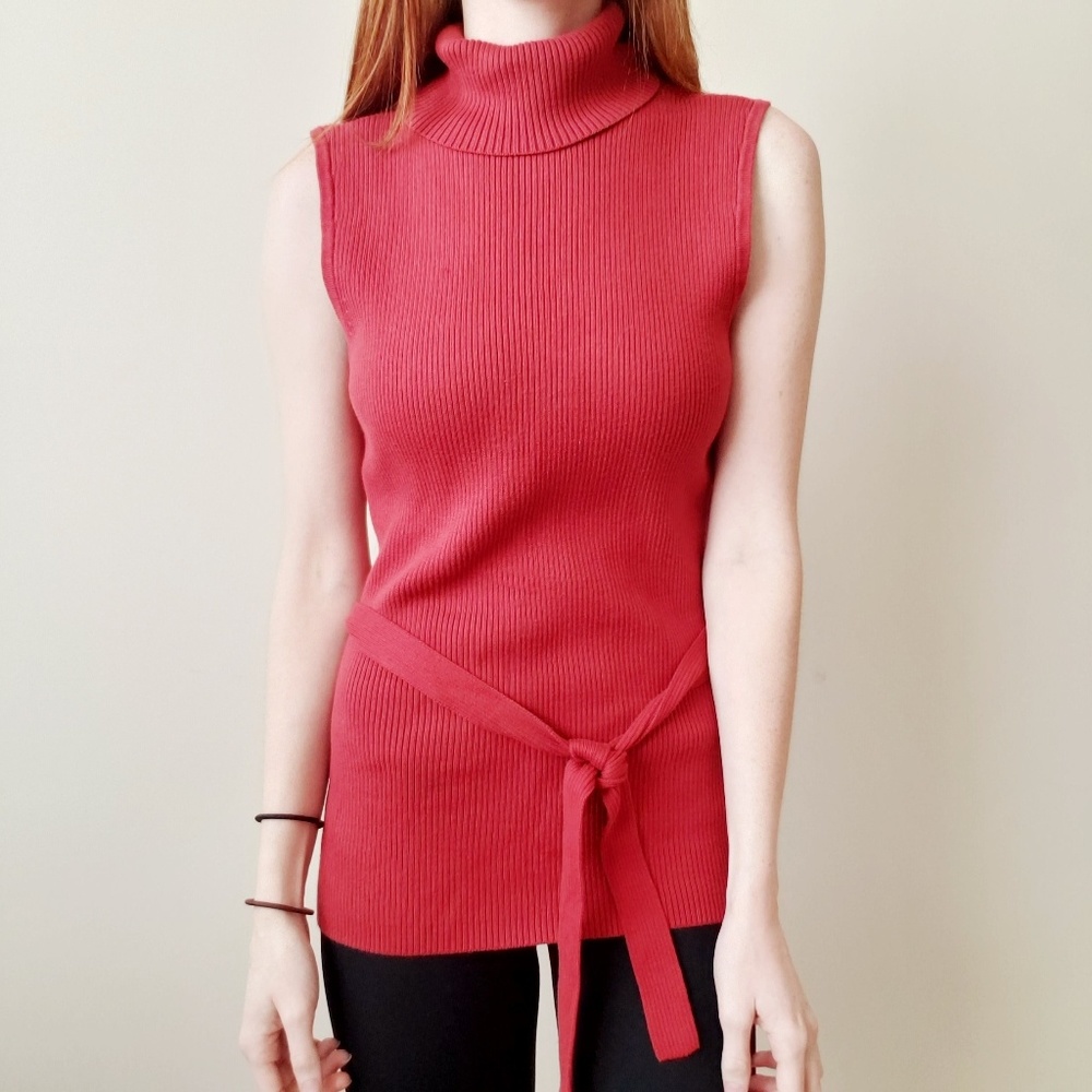 Jean Pierre Sleeveless Turtleneck Sweater w/ Tie
